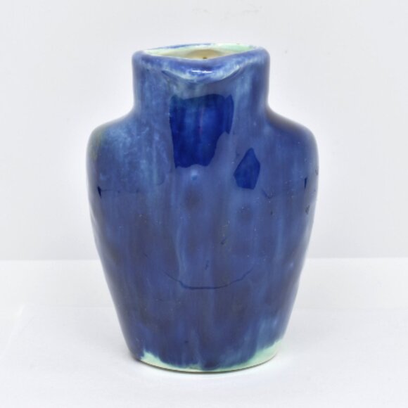 Ceramic Art Pottery Pitcher, Signed, Blue Drip Glaze, 4" Tall - Picture 4 of 7